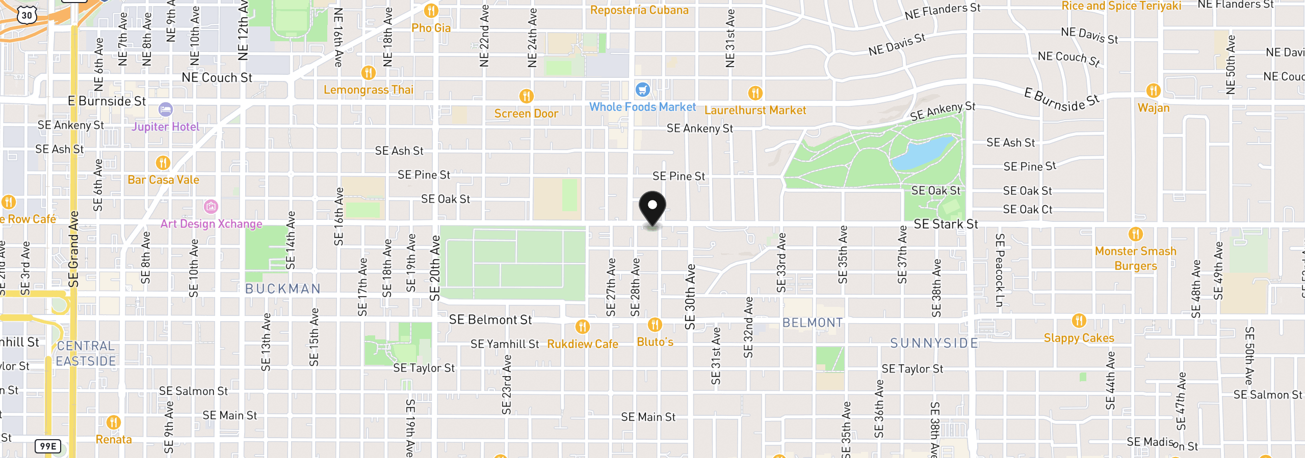 Map showing the location of 2880 SE Stark St, Portland, OR 97214