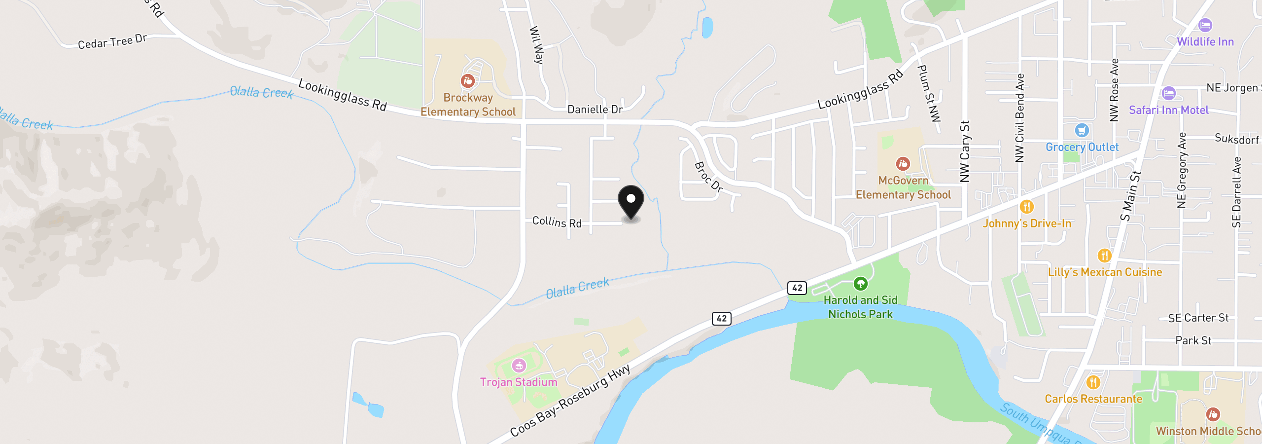 Map showing the location of 161 Collins Ct, Winston, OR 97496
