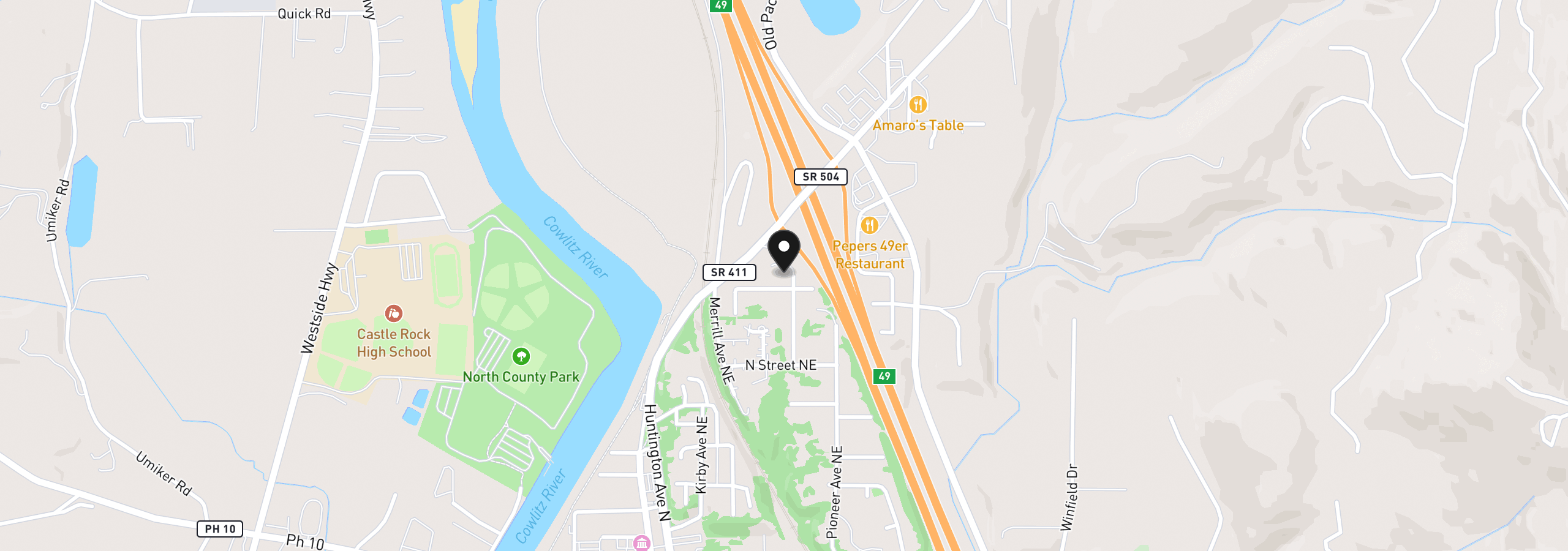 Map showing the location of 827 NE Woodard Ave, Castle Rock, Wa 98611
