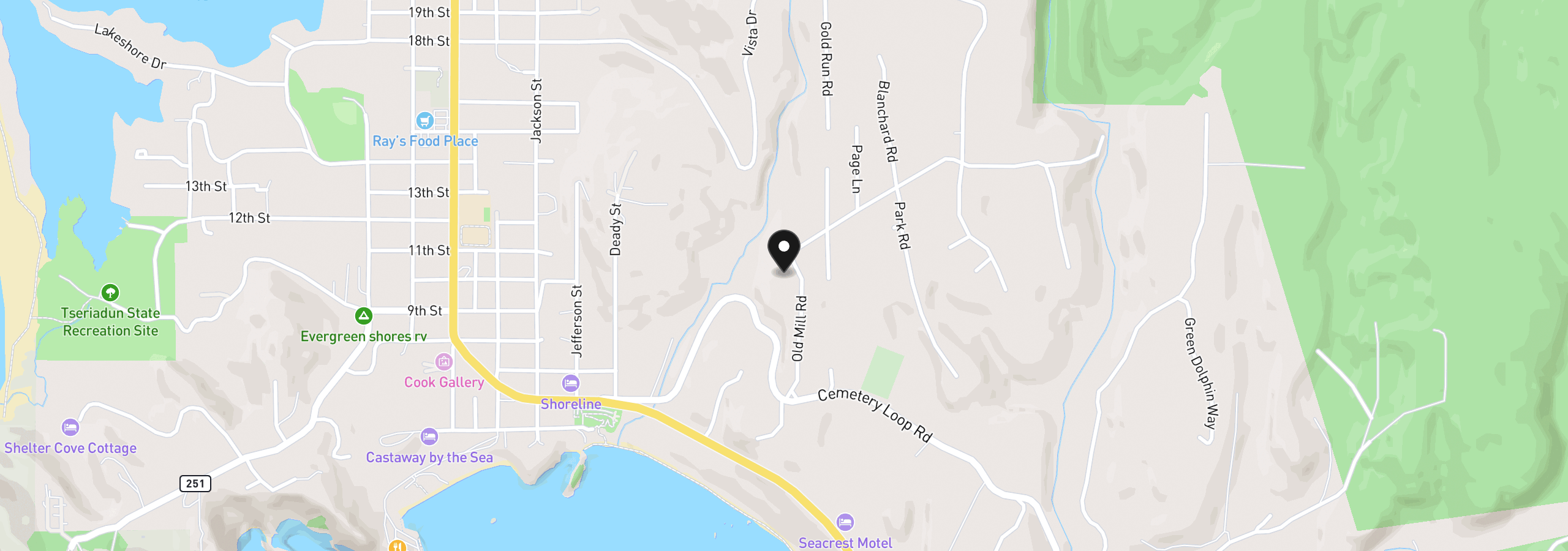 Map showing the location of 41930 Old Mill Rd, Port Orford, OR 97465