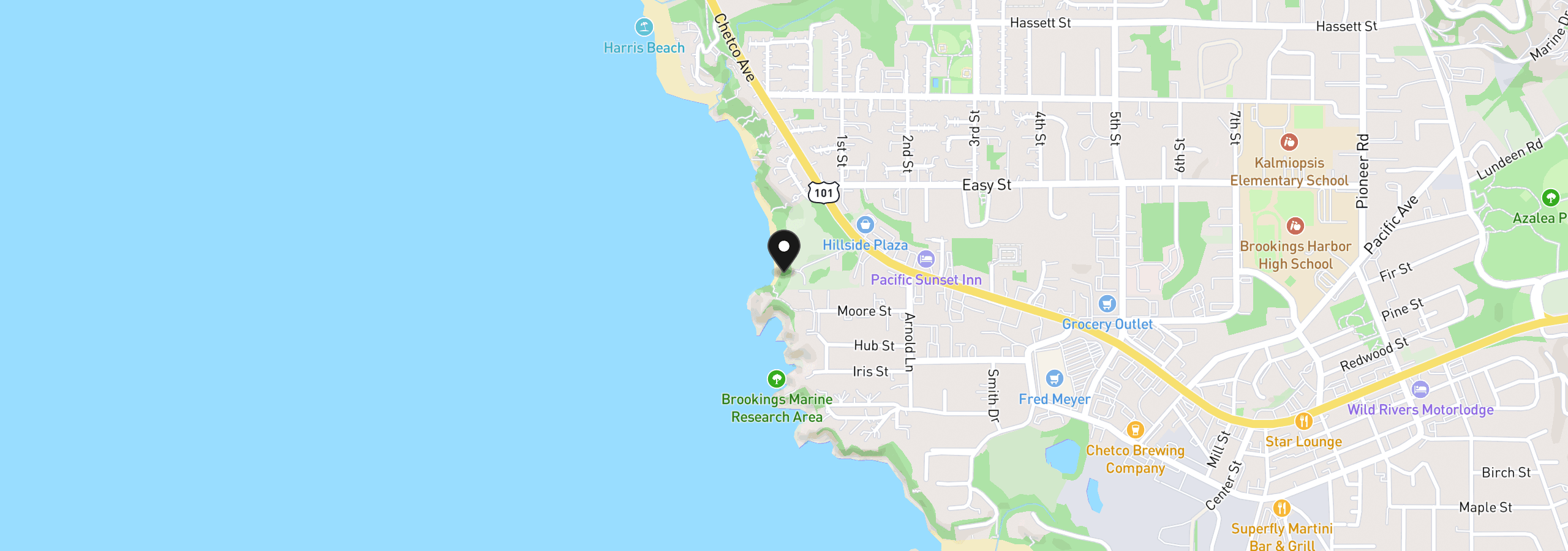 Map showing the location of 0000 Chetco Ave, Brookings, OR 97415