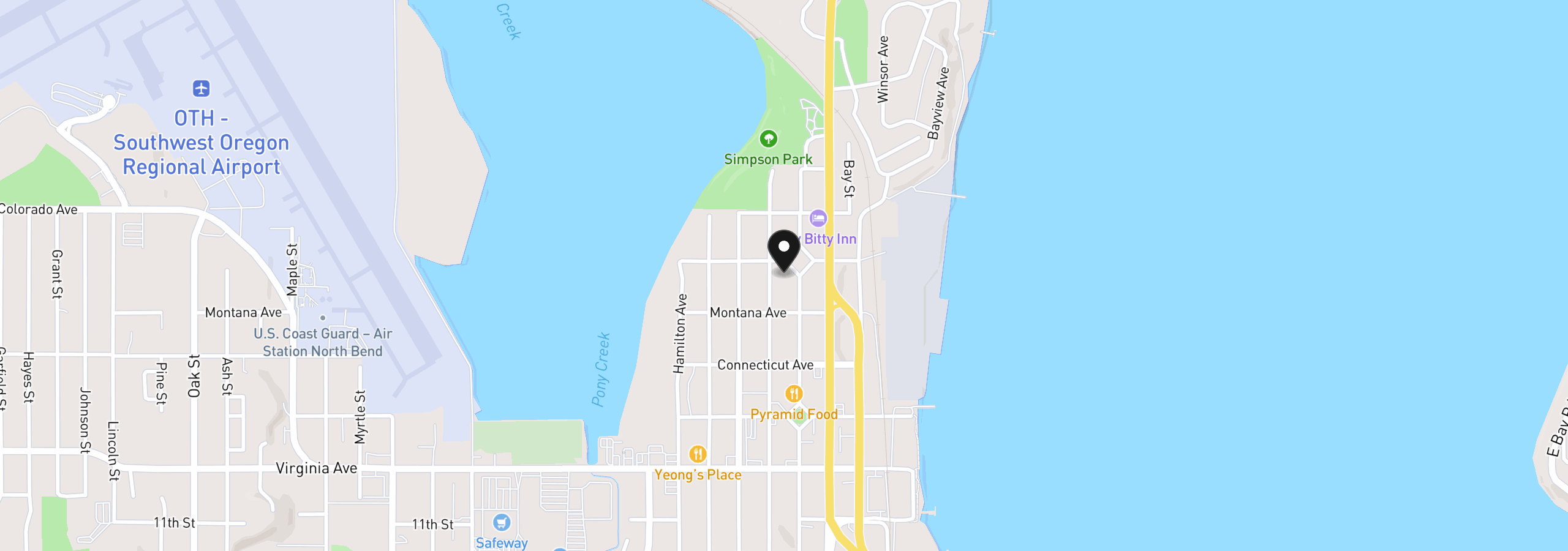 Map showing the location of 829 Florida St, North Bend, OR 97459
