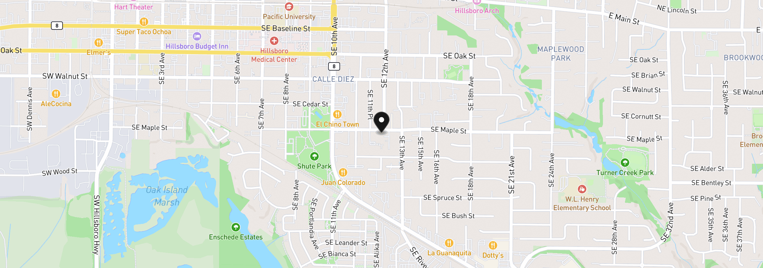 Map showing the location of 1180 SE Maple St, Hillsboro, OR 97123