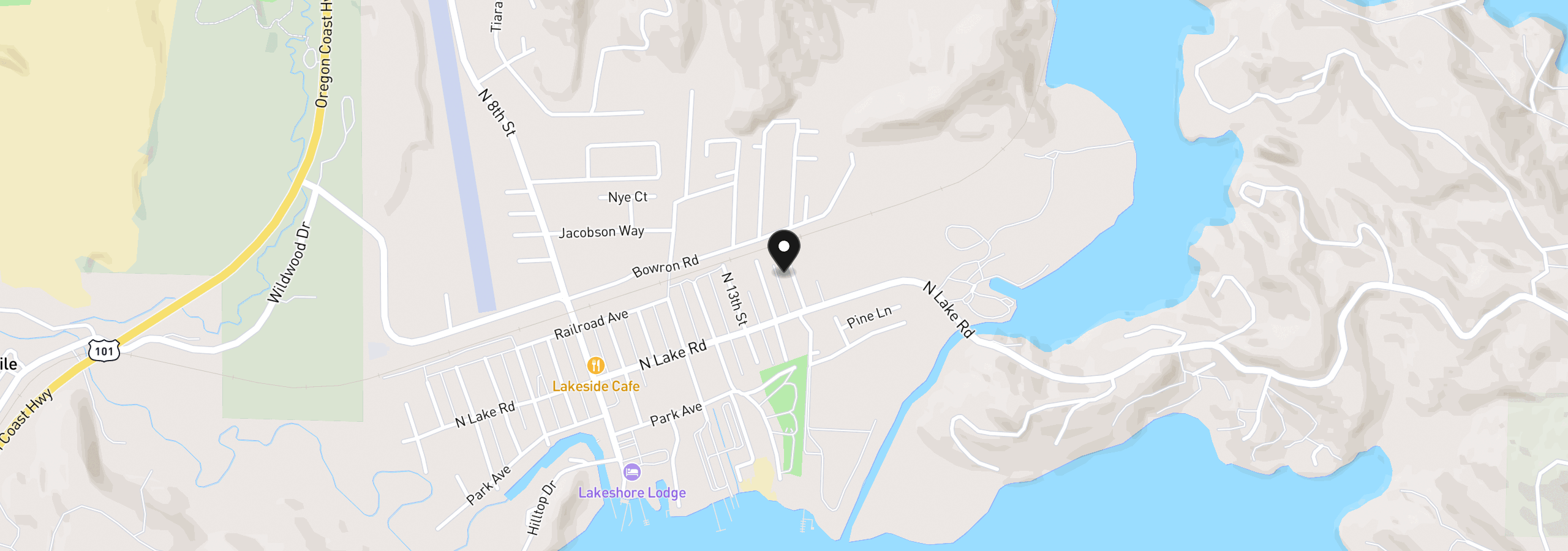 Map showing the location of 165 N 15th St, Lakeside, OR 97449