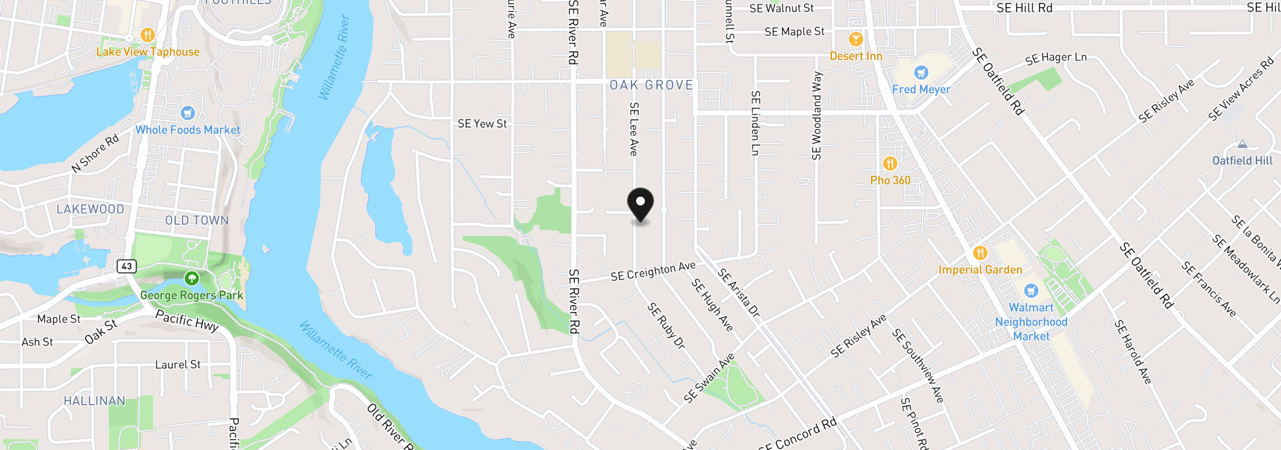 Map showing the location of 15300 SE Lee Ave, Milwaukie, OR 97267