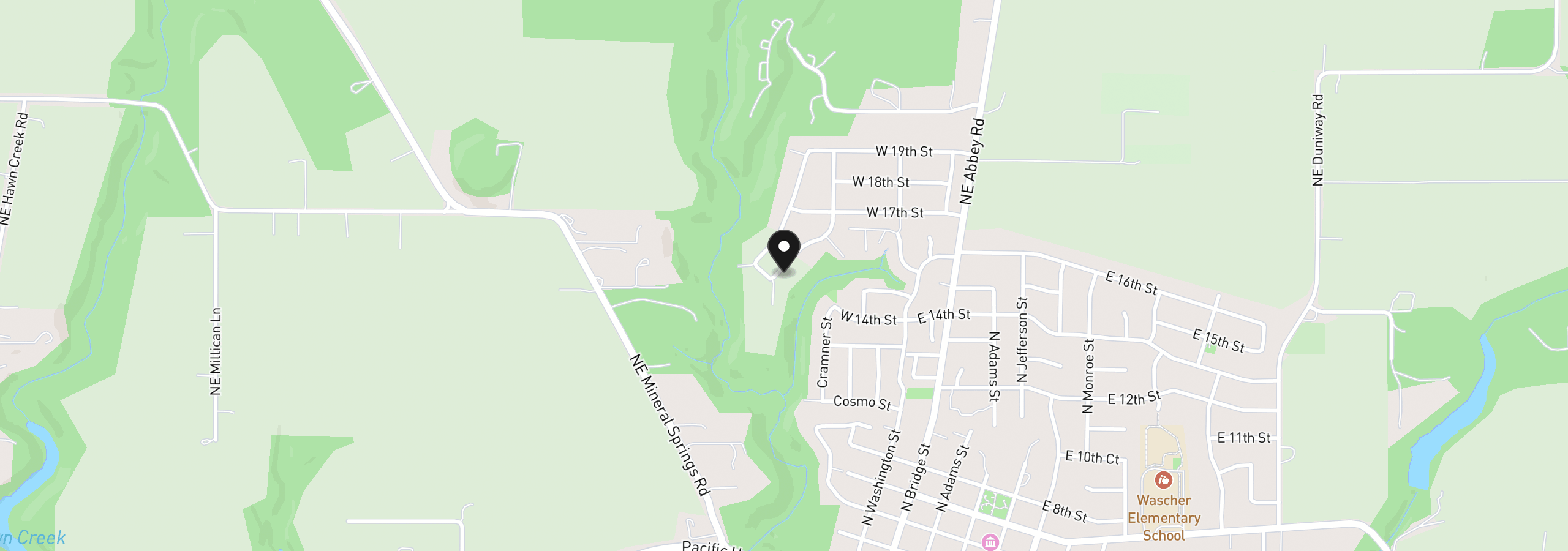 Map showing the location of 1594 N Young St, Lafayette, OR 97127