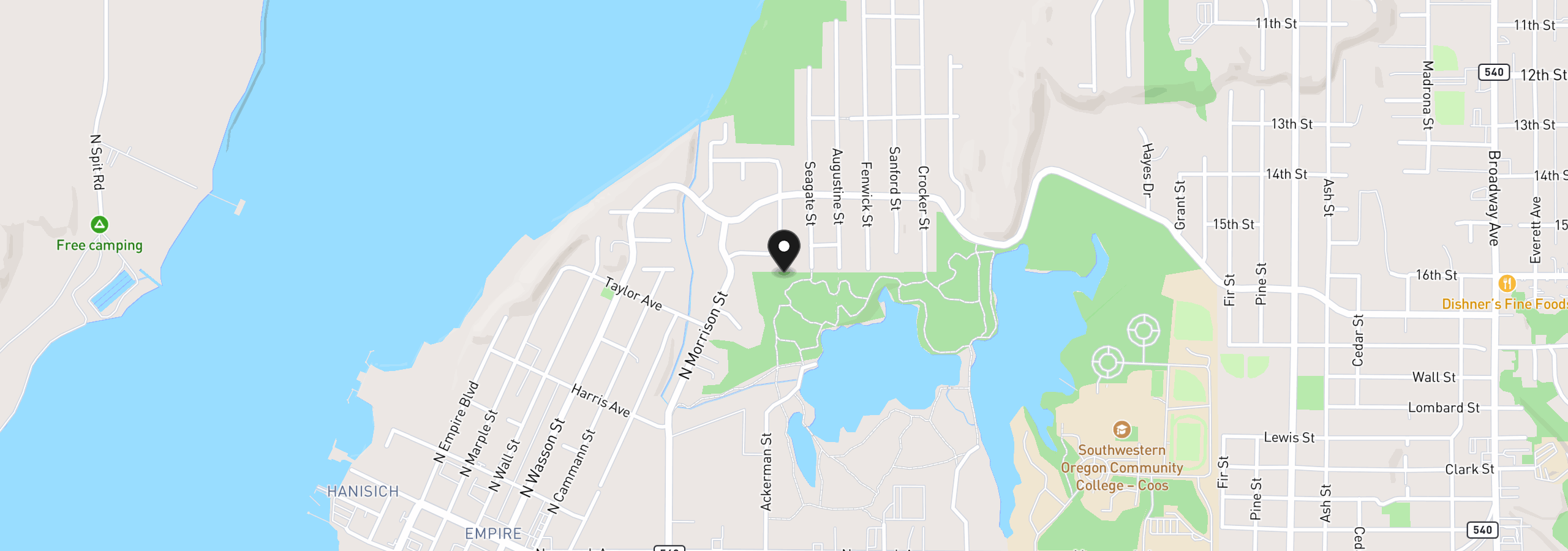Map showing the location of 0 Park Pl, Coos Bay, OR 97420