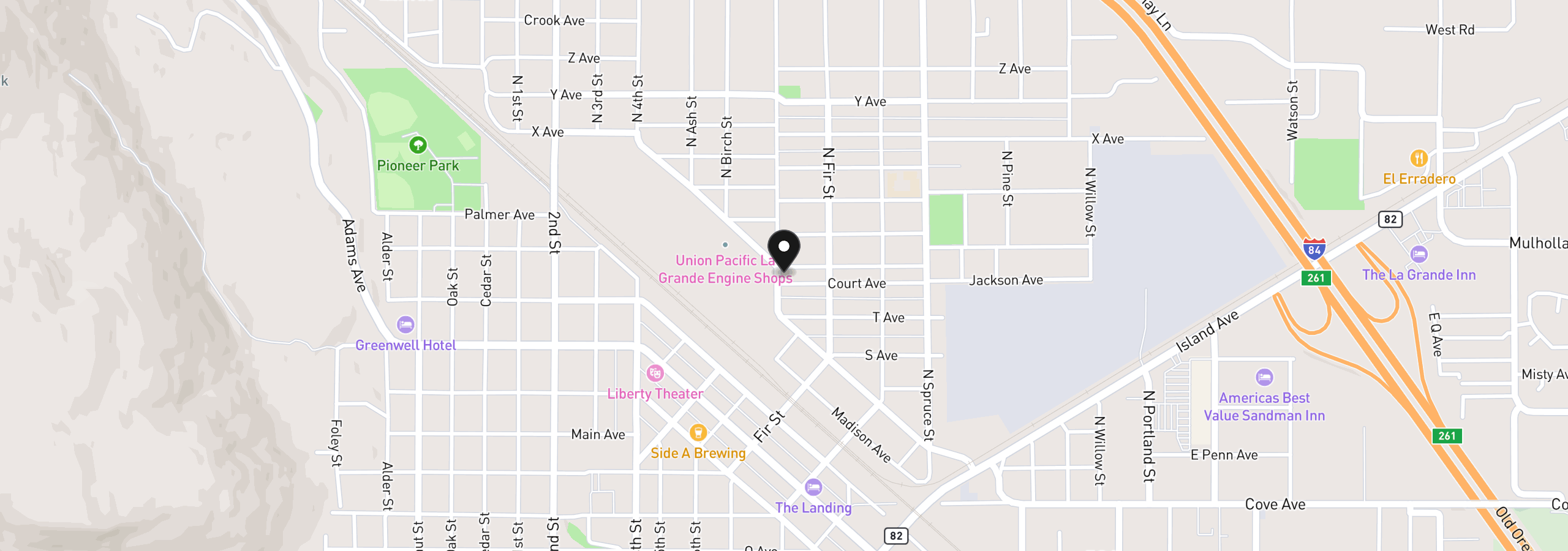 Map showing the location of 1302 Jackson Ave, La Grande, OR 97850