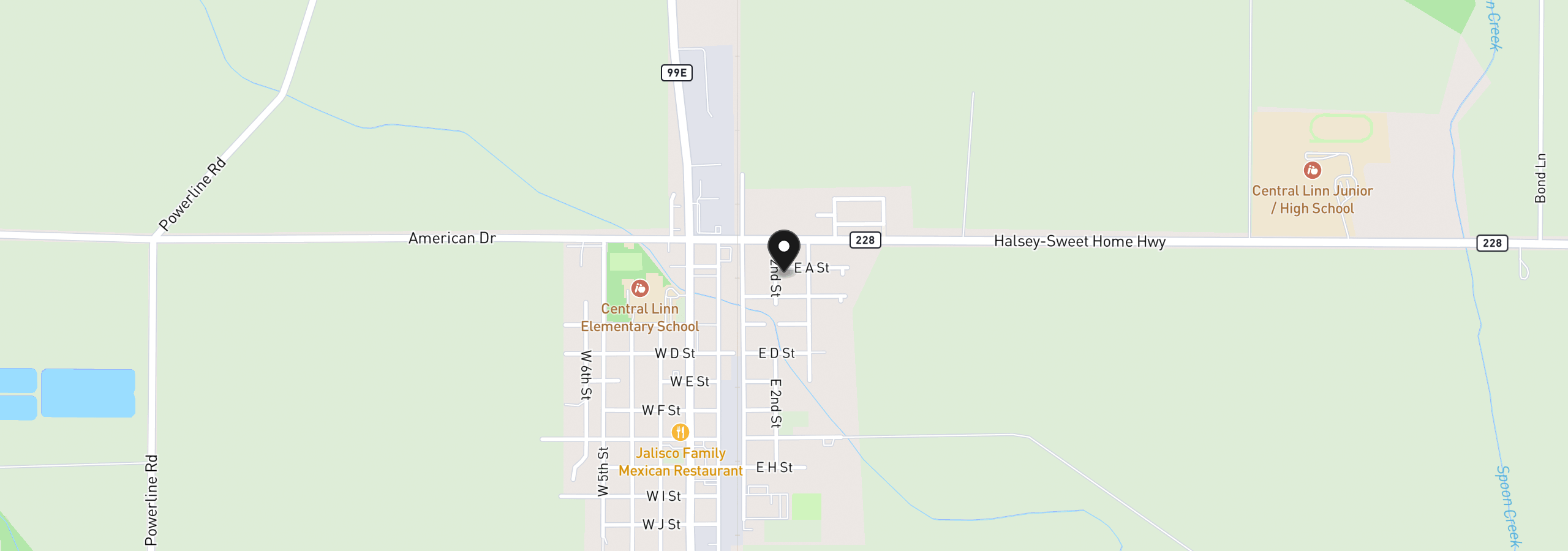 Map showing the location of 112 E 2nd St, Halsey, OR 97348