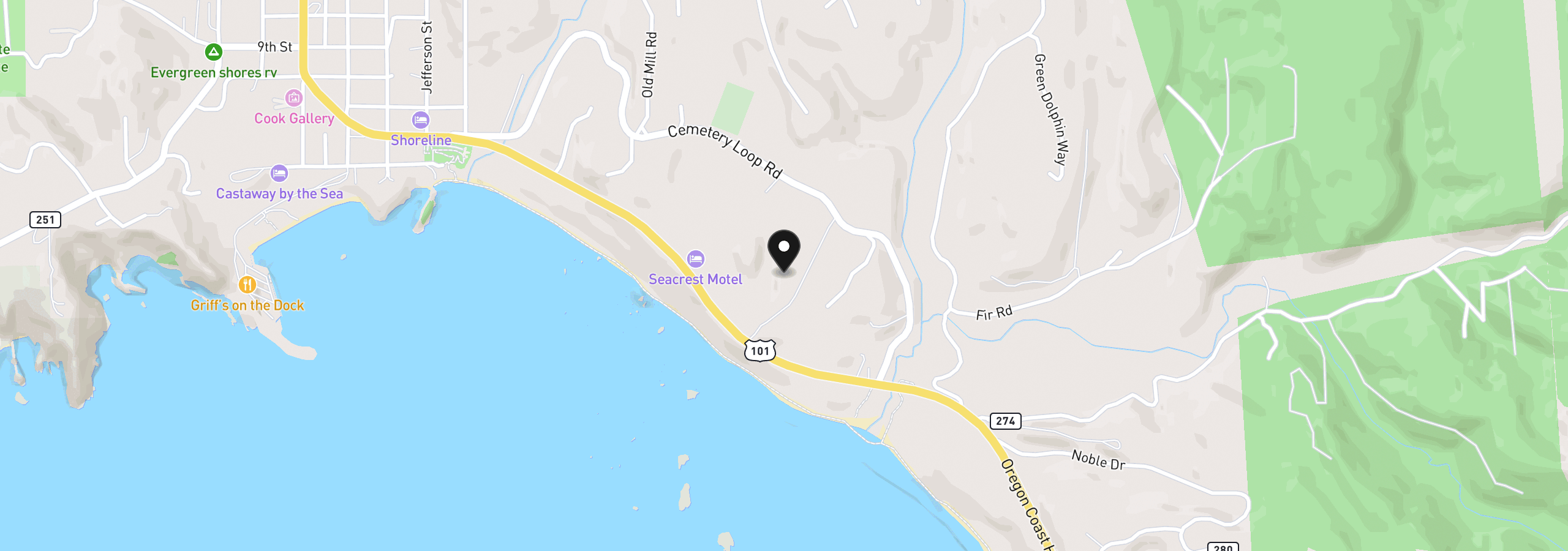 Map showing the location of Hubbard Ln, Port Orford, OR 97465