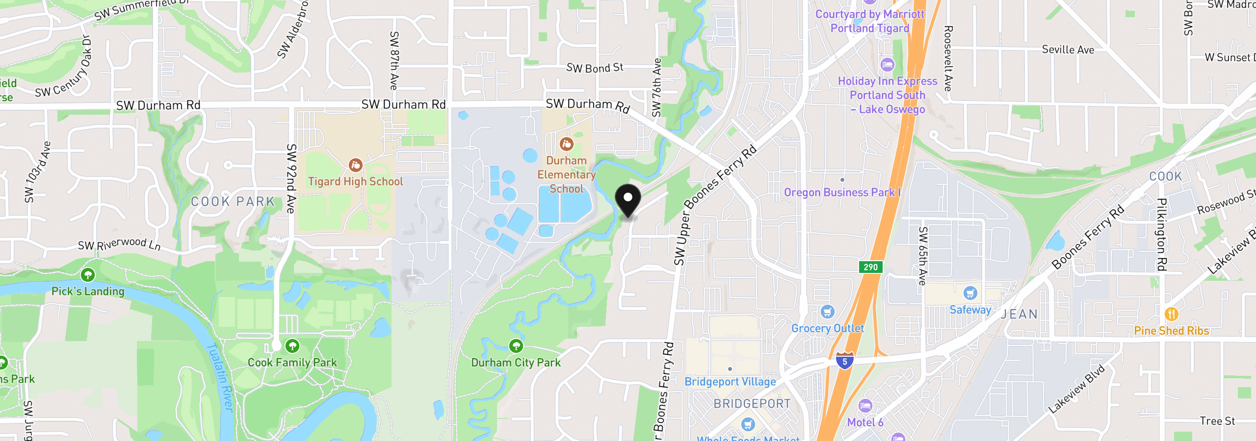 Map showing the location of 16524 SW Deer Ter, Durham, OR 97224