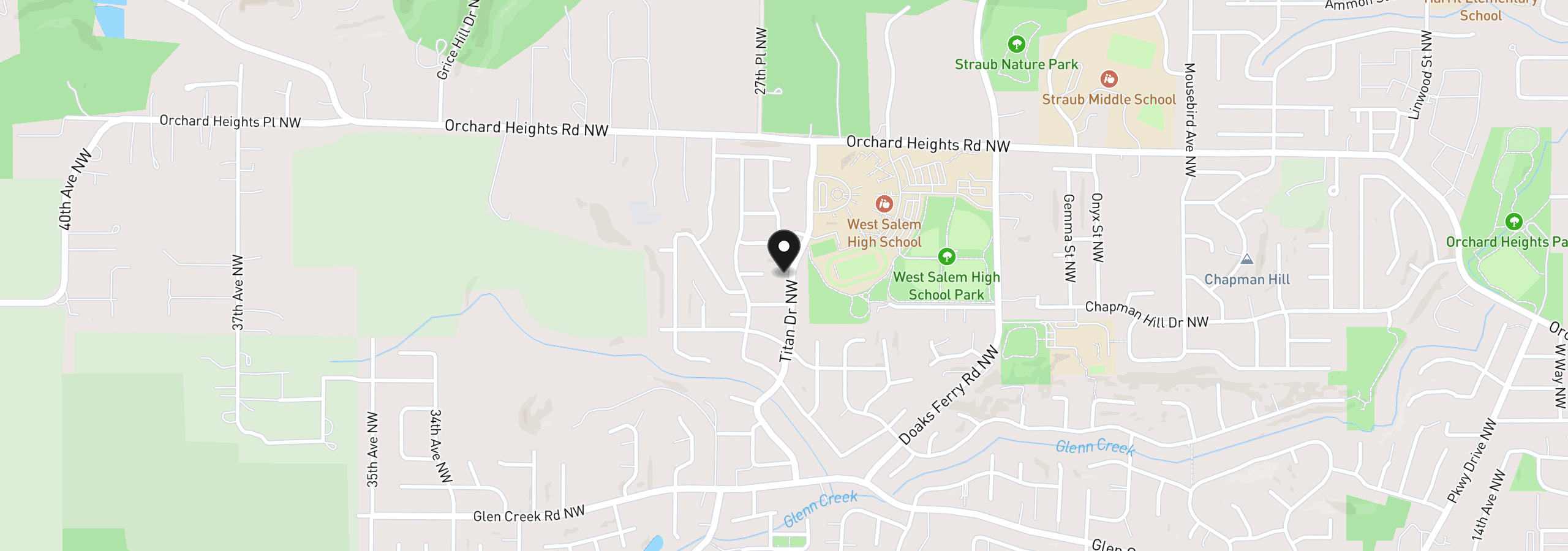 Map showing the location of 1695 NW Titan Dr, Salem, OR 97304