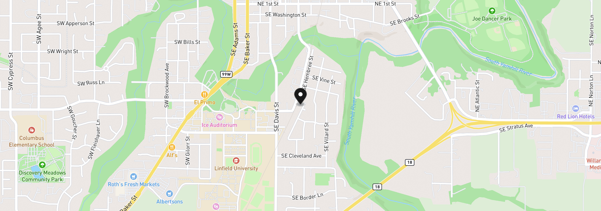 Map showing the location of 1025 SE Millright Ave, McMinnville, OR 97128