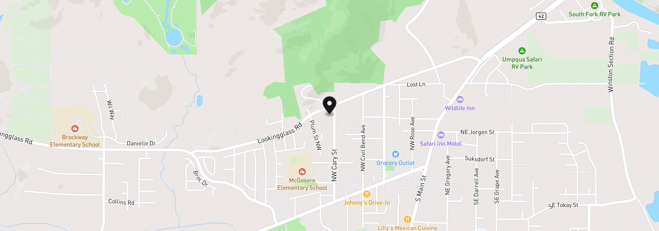 Map showing the location of 380 NW Cary St, Winston, OR 97496