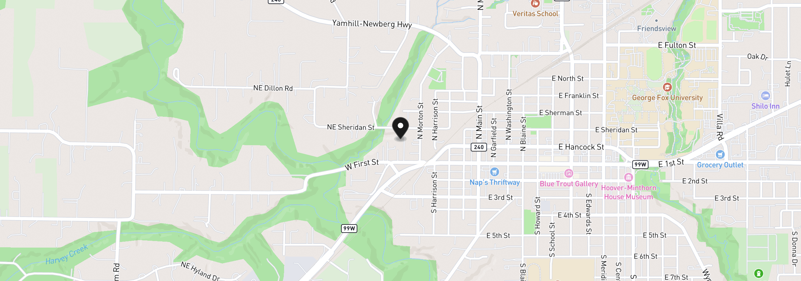 Map showing the location of 601 W 1st St 9, Newberg, OR 97132