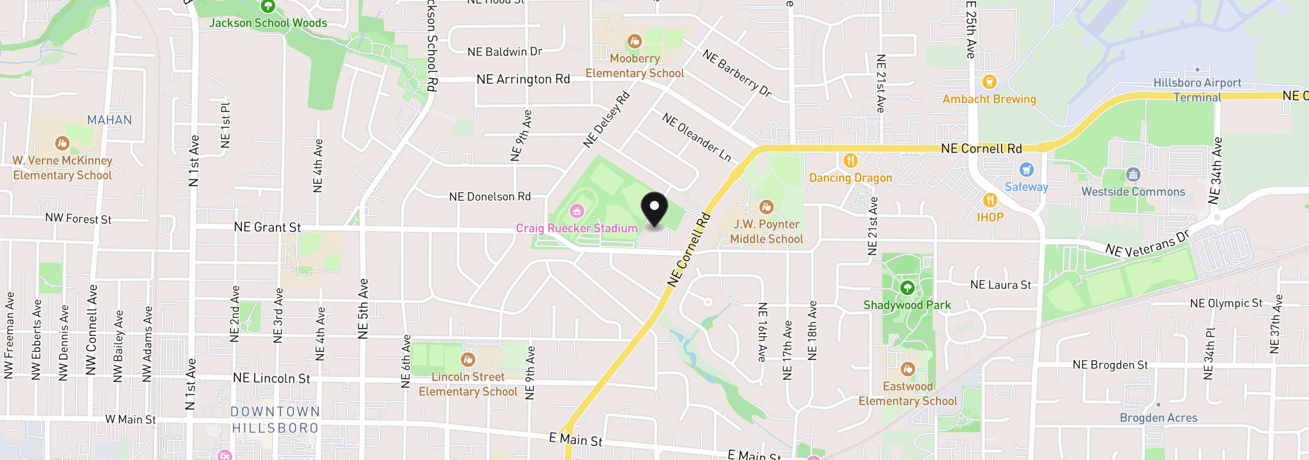 Map showing the location of 1275 NE Grant St 5, Hillsboro, OR 97124