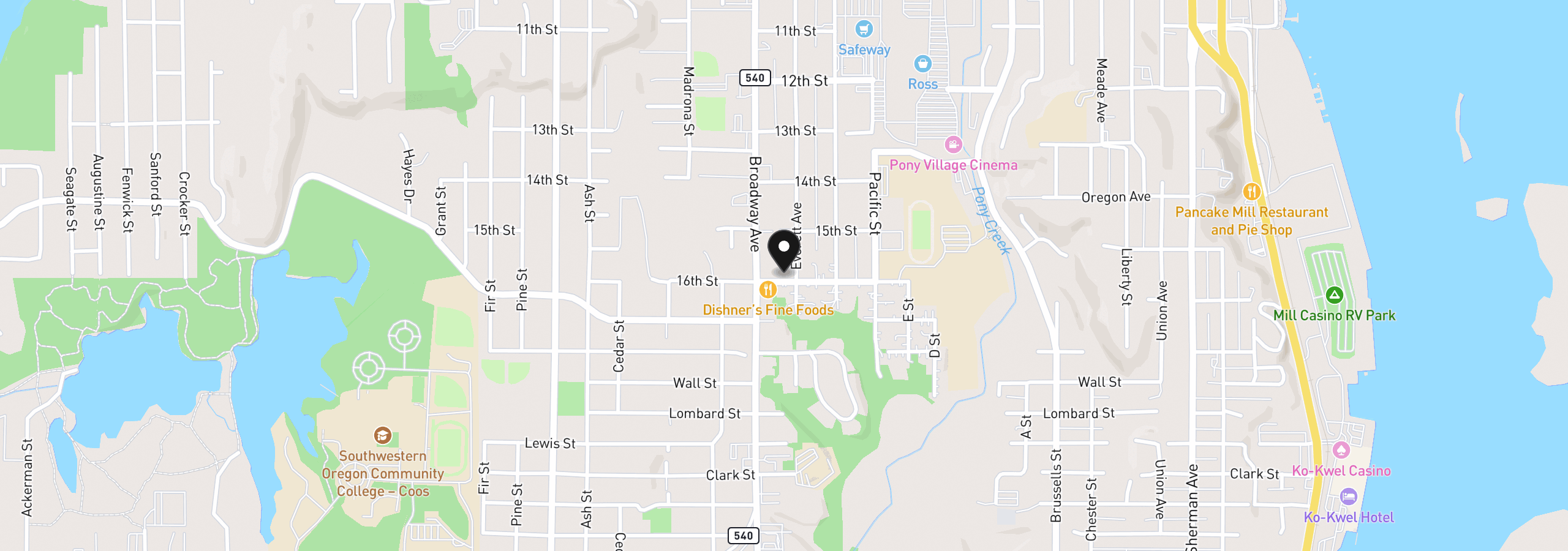 Map showing the location of 1946 16th St, North Bend, OR 97459