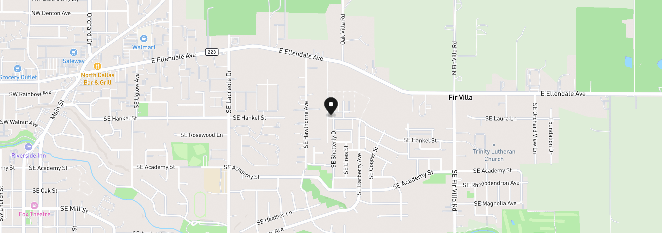 Map showing the location of 375 SE Shetterly Dr, Dallas, OR 97338