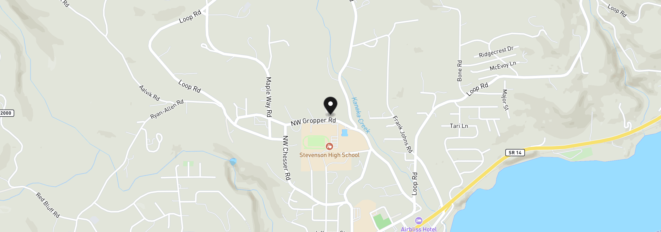 Map showing the location of 389 NW Gropper Rd, Stevenson, Wa 98648