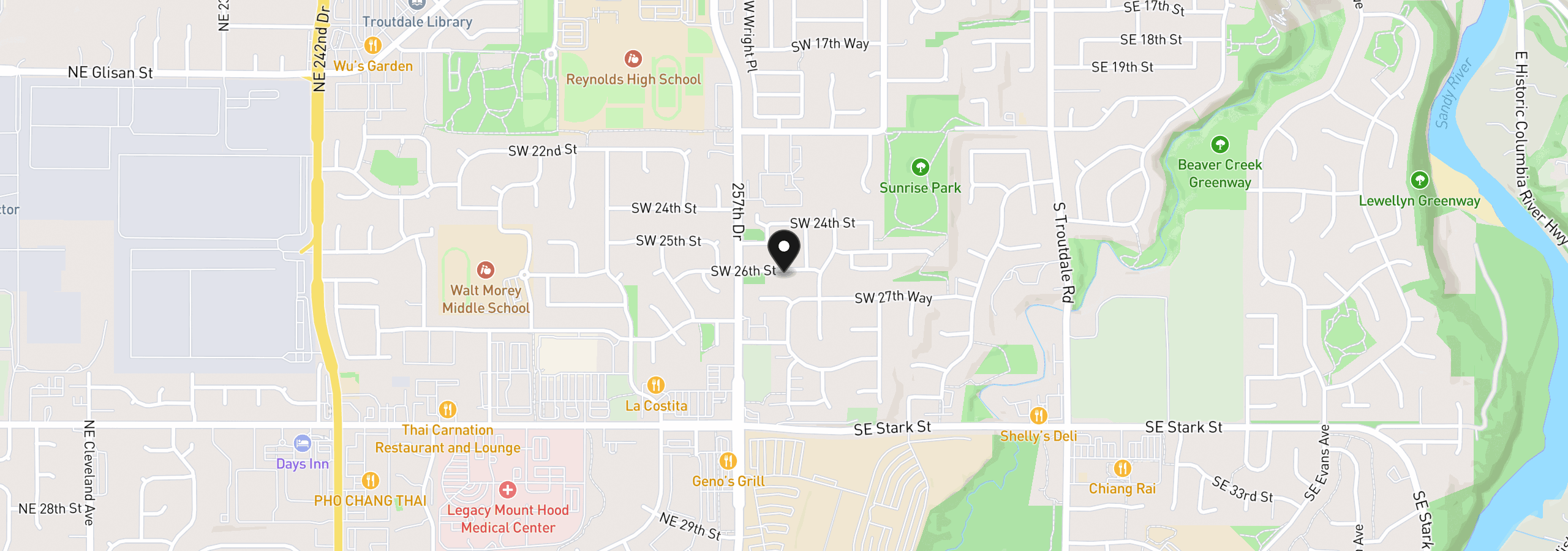 Map showing the location of 970 SW 26th St, Troutdale, OR 97060