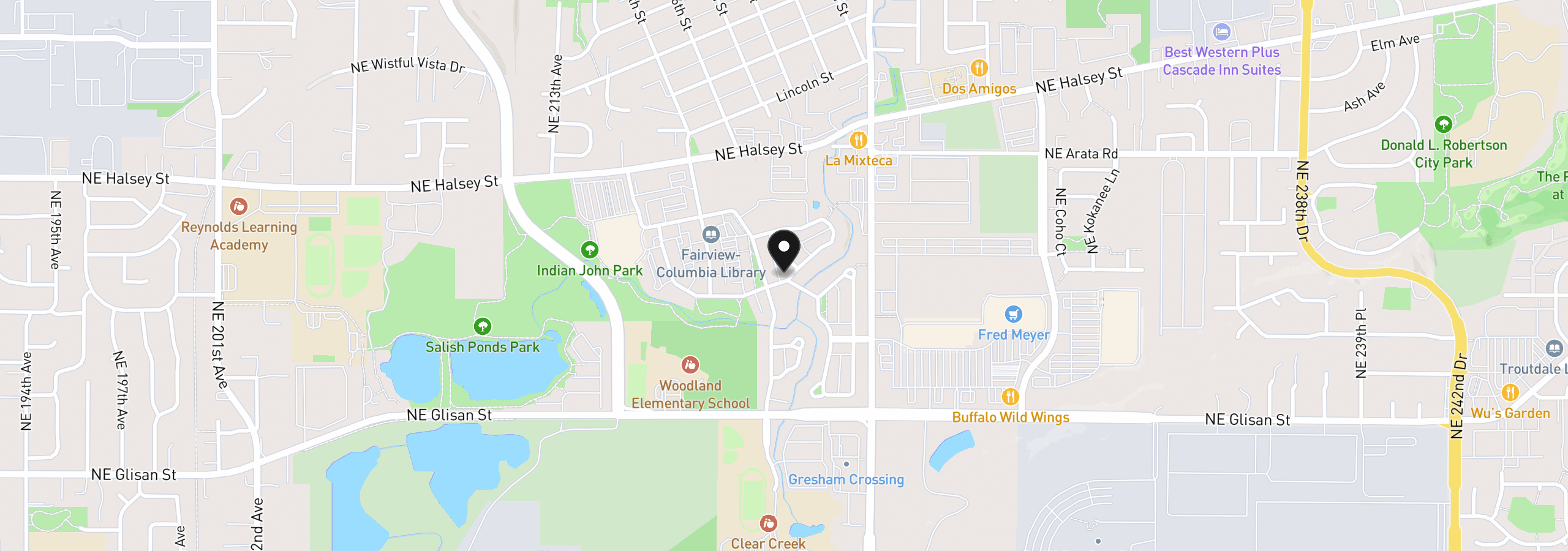Map showing the location of 21999 NE Park Ln, Fairview, OR 97024