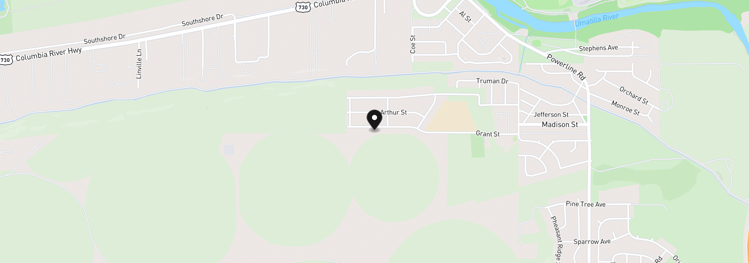 Map showing the location of 614 Grant St, Umatilla, OR 97882