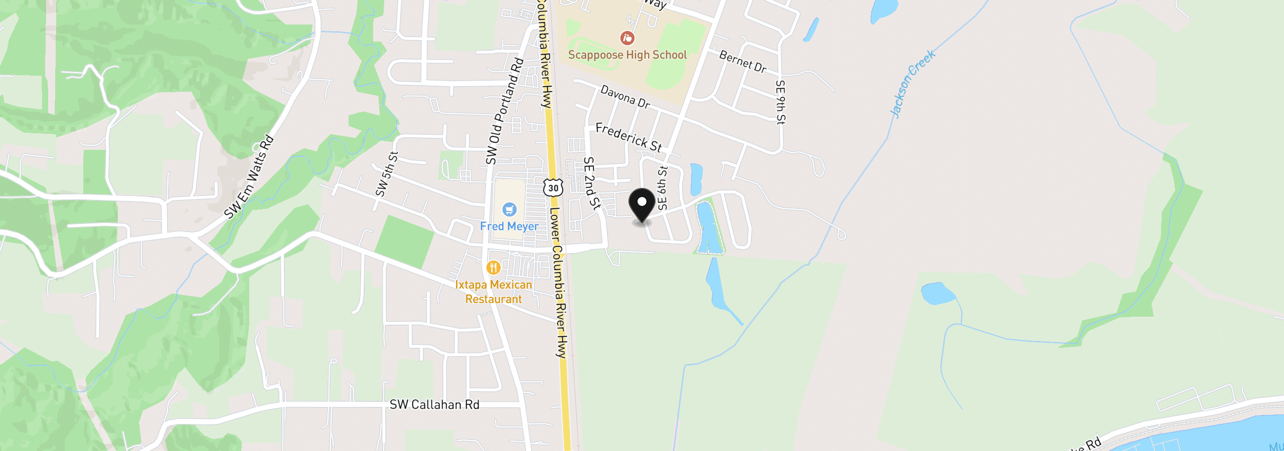 Map showing the location of 33720 SE Springlake Dr, Scappoose, OR 97056
