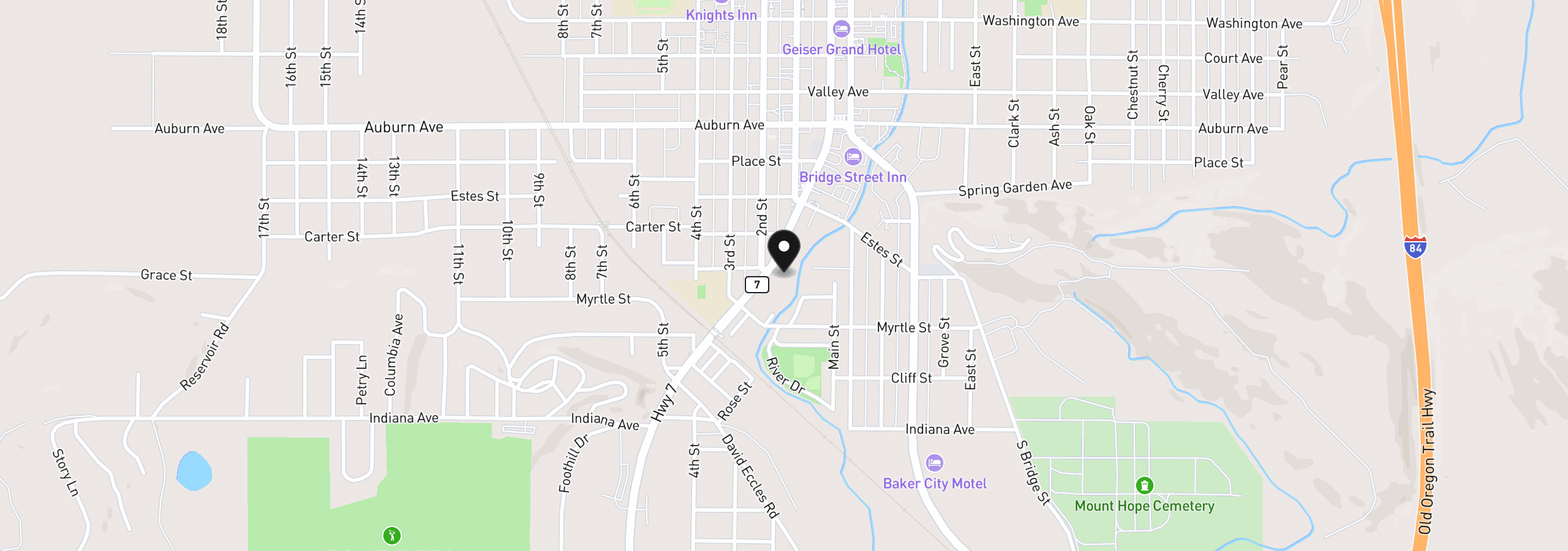 Map showing the location of 1250 Dewey Ave, Baker City, OR 97814