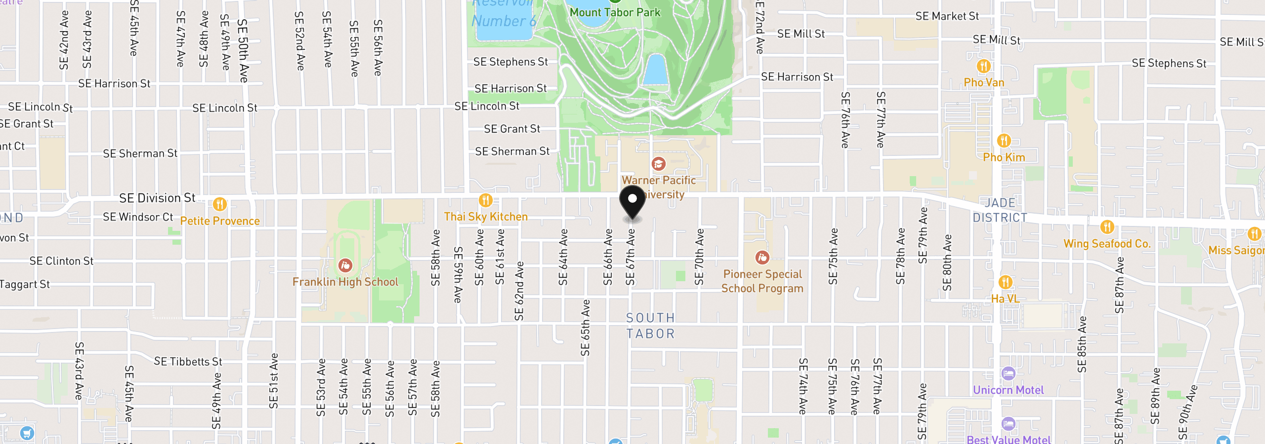 Map showing the location of 2470 SE 67th Ave, Portland, OR 97206