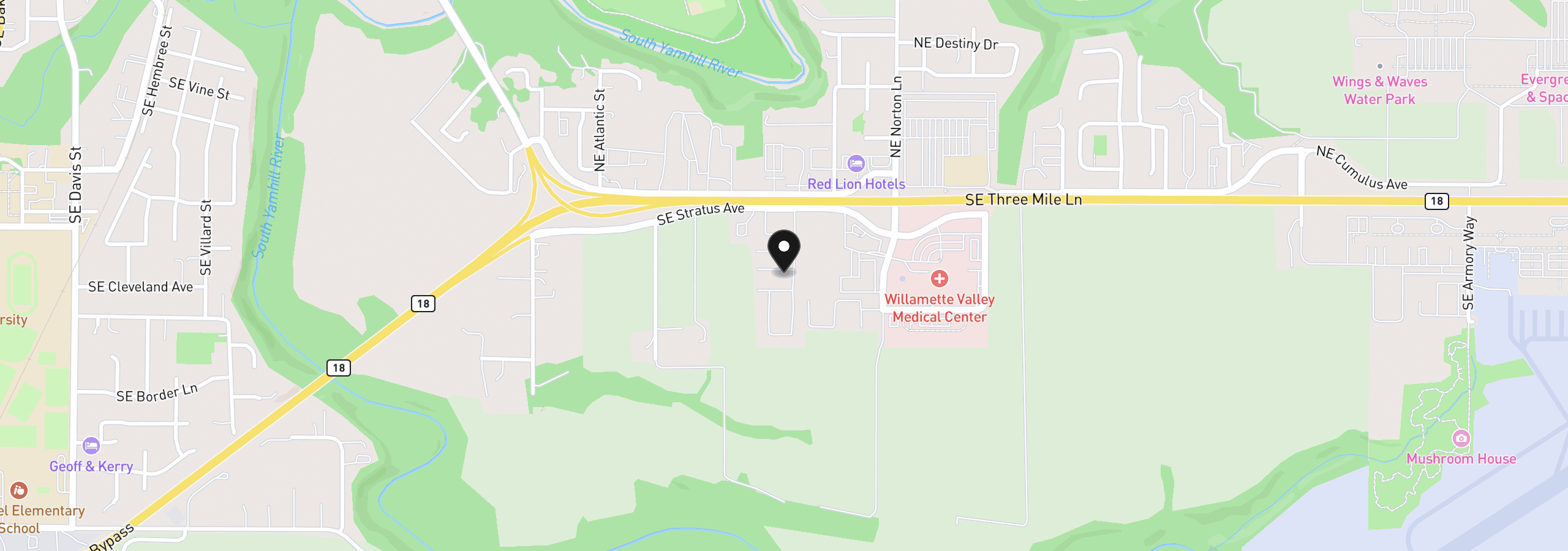 Map showing the location of 2400 SE Stratus Ave 59, McMinnville, OR 97128