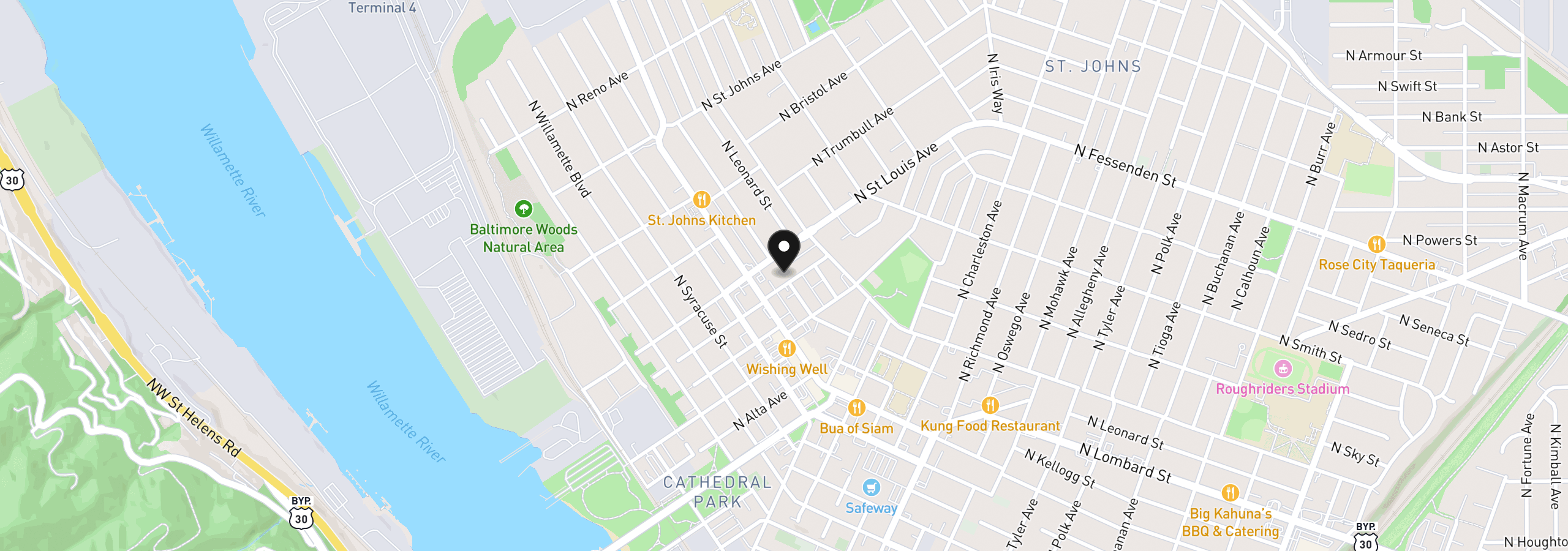 Map showing the location of 7453 N New York Ave, Portland, OR 97203