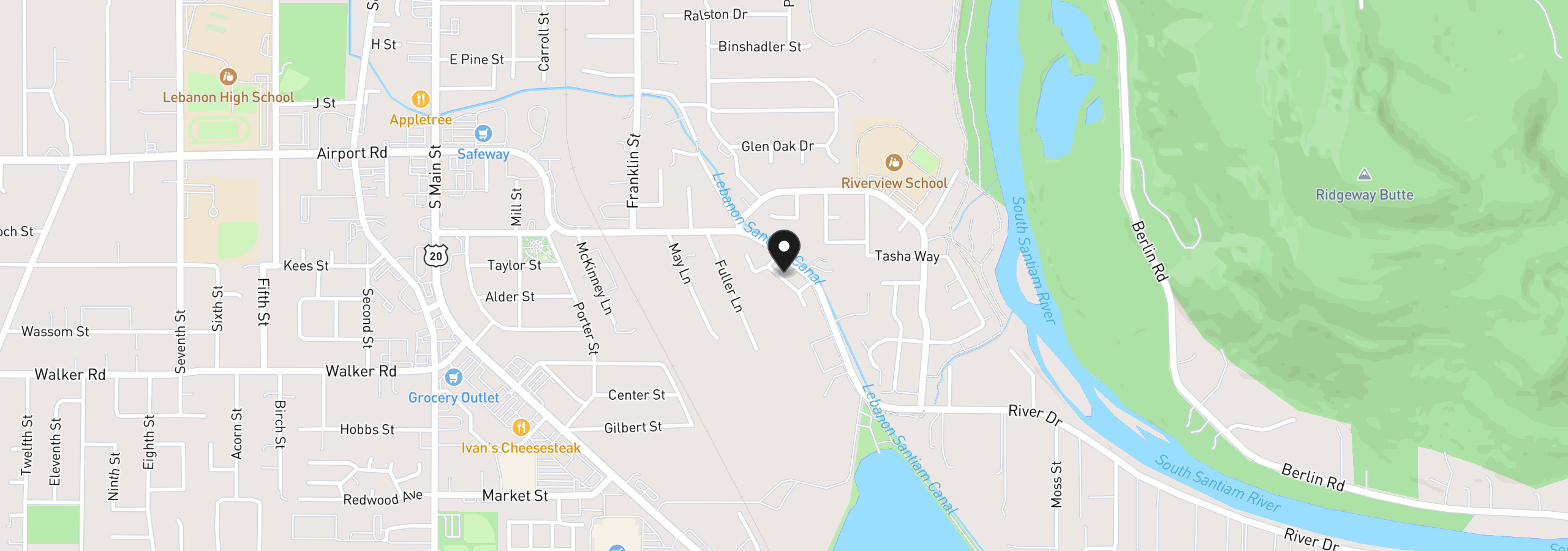 Map showing the location of 30875 SW 5th St, Lebanon, OR 97355