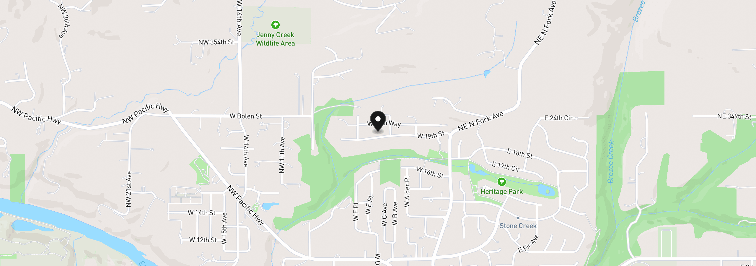 Map showing the location of 415 W 19th St, La Center, Wa 98629
