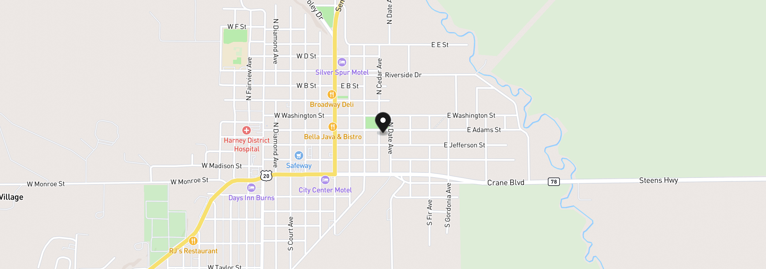 Map showing the location of 305 E Adams St, Burns, OR 97720