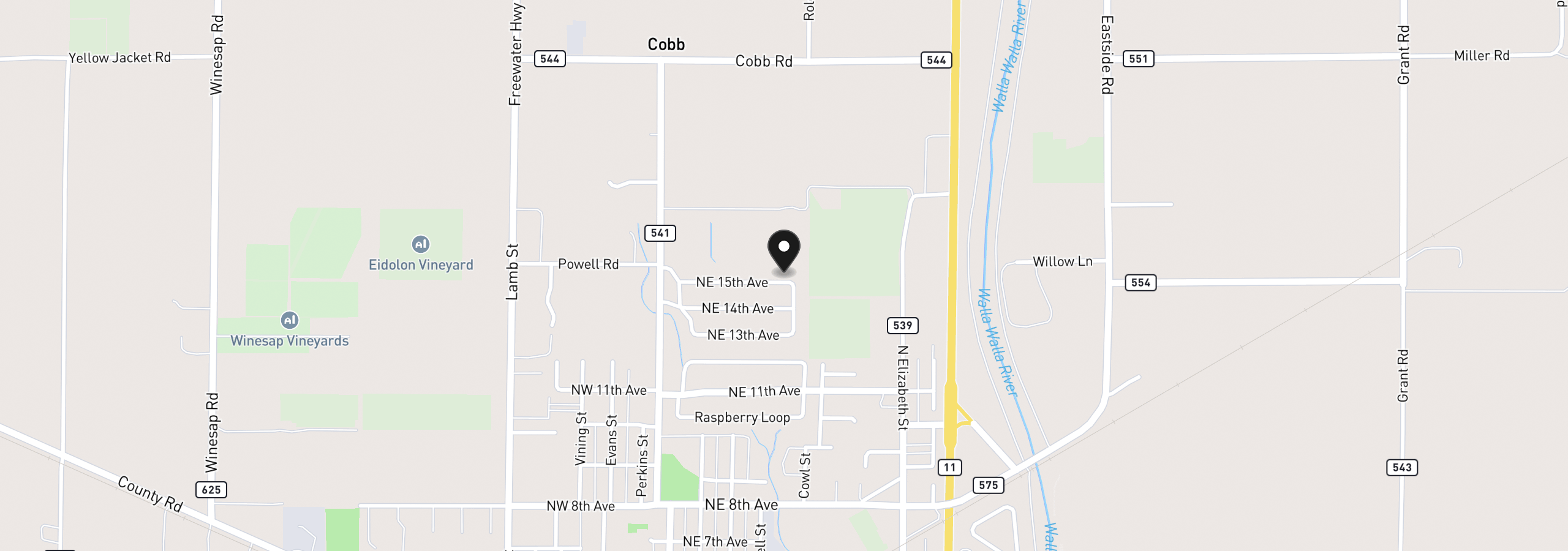 Map showing the location of 351 NE 15th Ave, Milton-Freewater, OR 97862