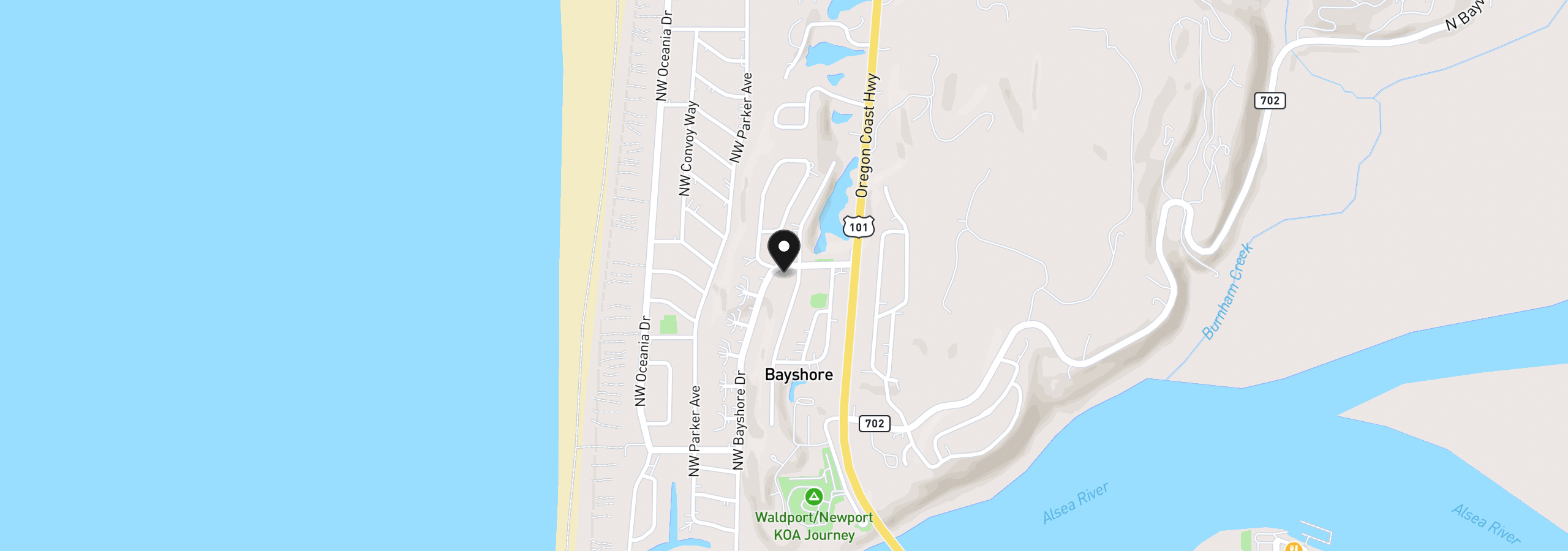 Map showing the location of 2017 NW Bayshore Dr, Waldport, OR 97394