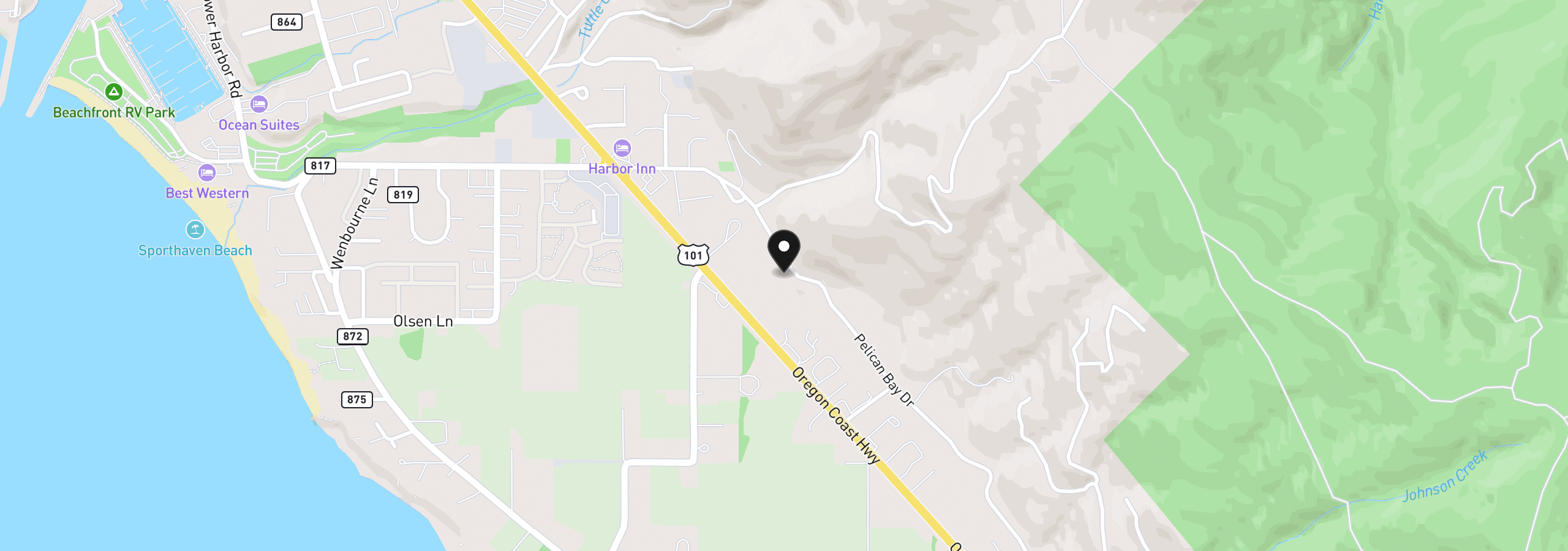 Map showing the location of 15870 Pelican Bay Dr, Brookings, OR 97415