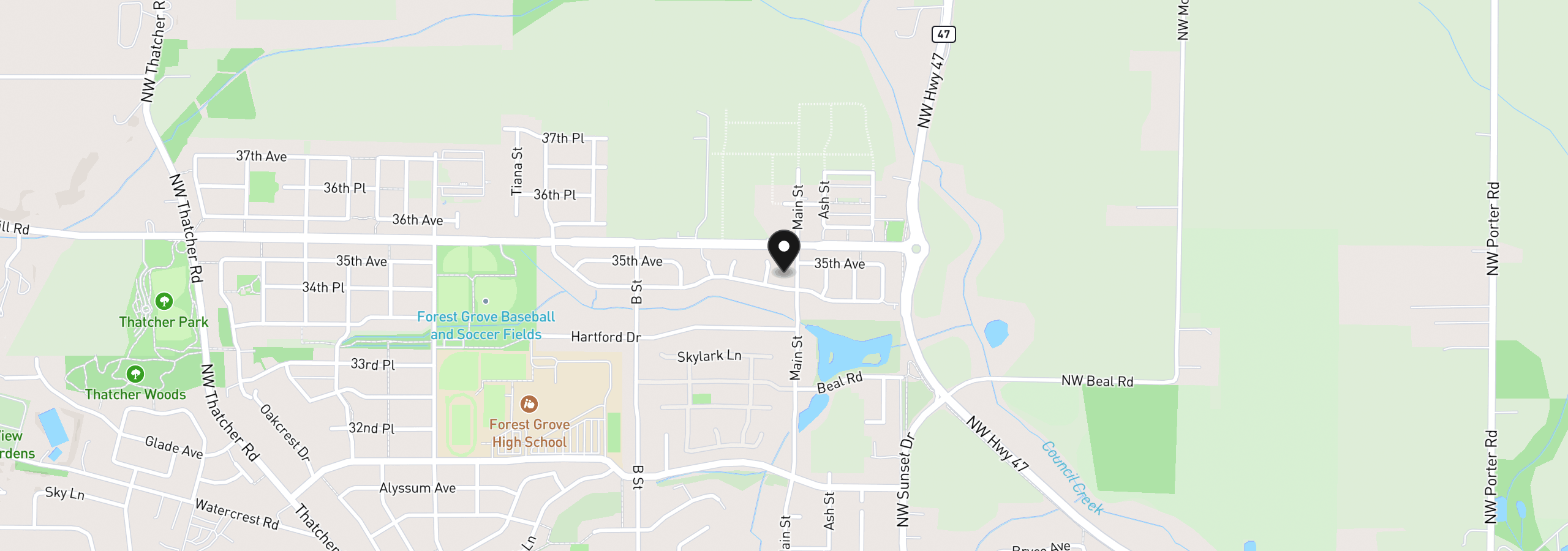 Map showing the location of 1949 Silverstone Dr, Forest Grove, OR 97116