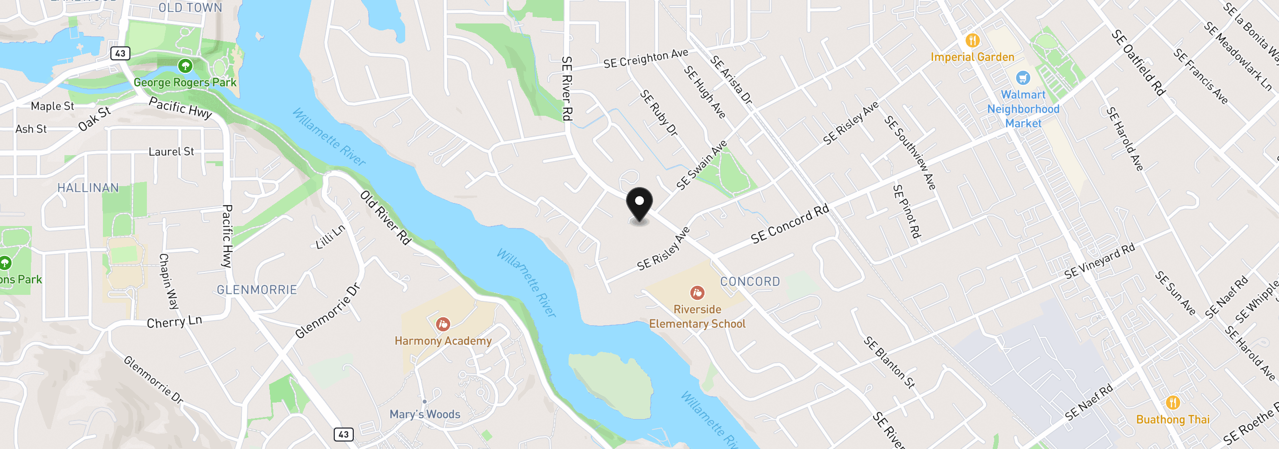 Map showing the location of 16031 SE River Rd, Milwaukie, OR 97267