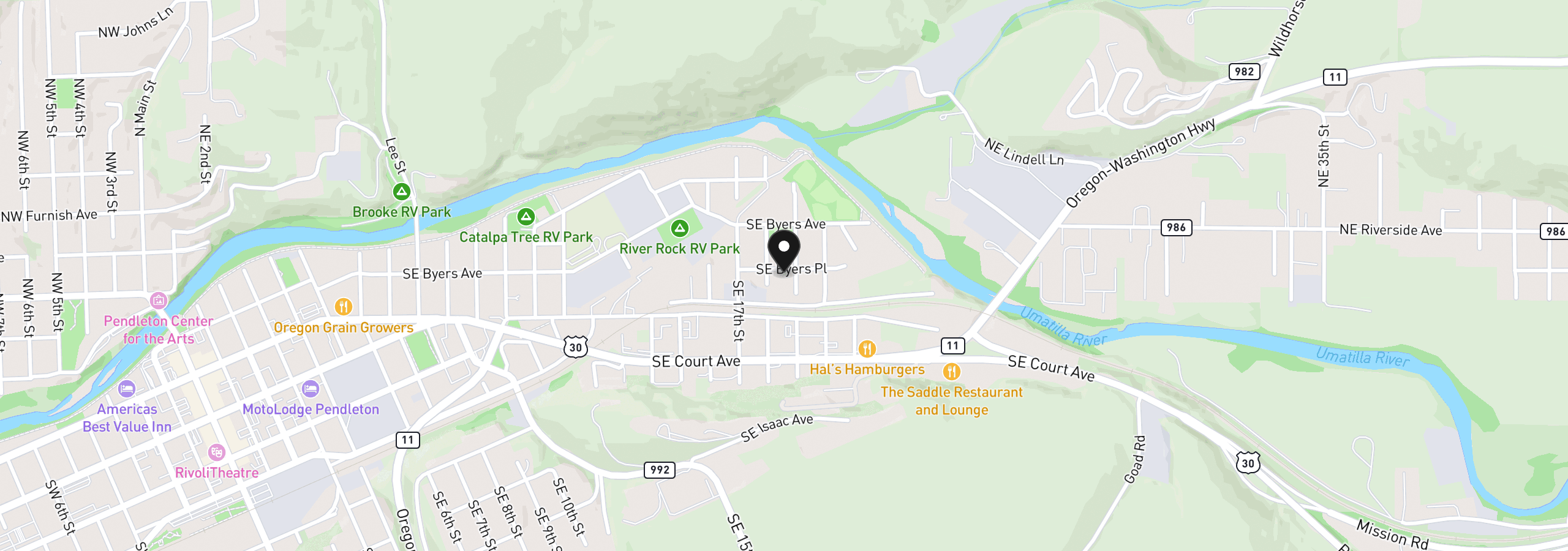 Map showing the location of 1806 SE Byers Pl, Pendleton, OR 97801