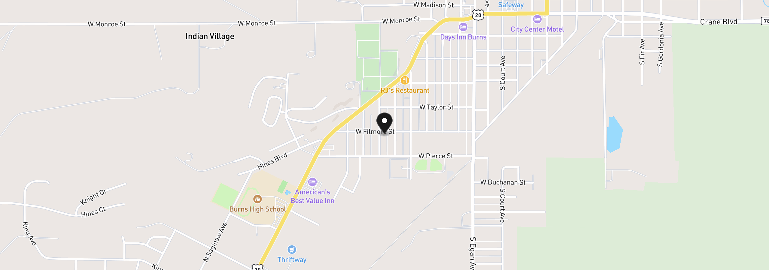 Map showing the location of 1073 W Fillmore St, Burns, OR 97720