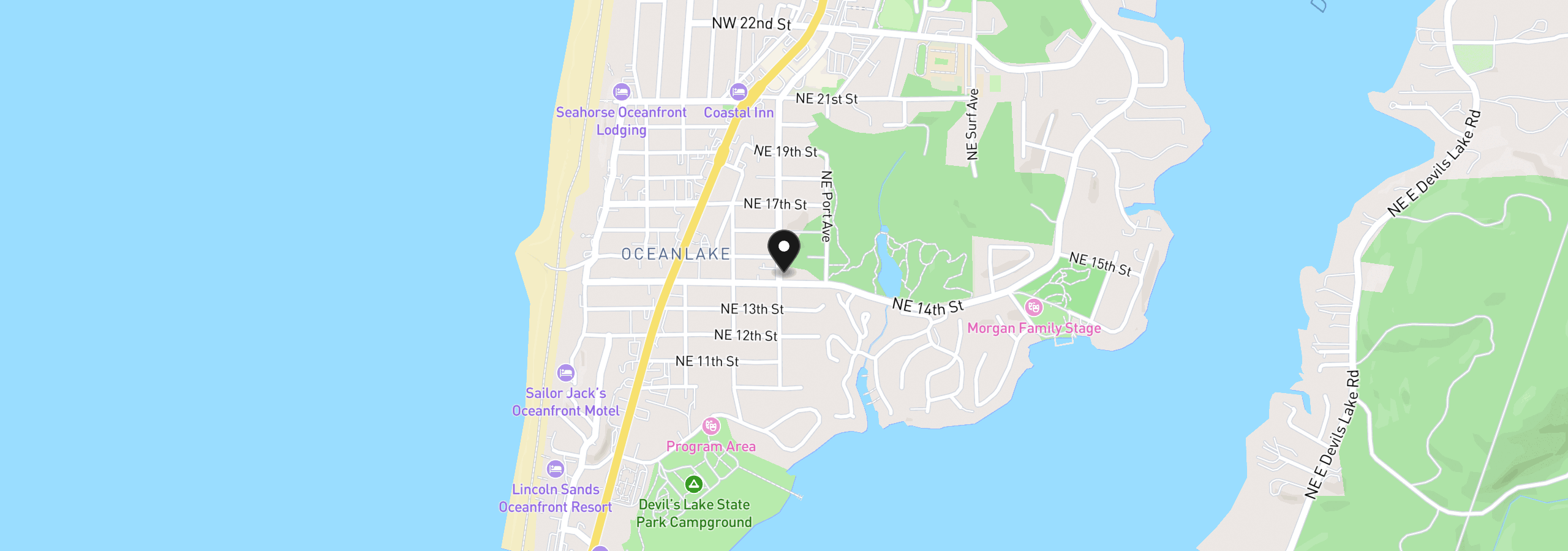 Map showing the location of 1418 NE Oar Ave, Lincoln City, OR 97367