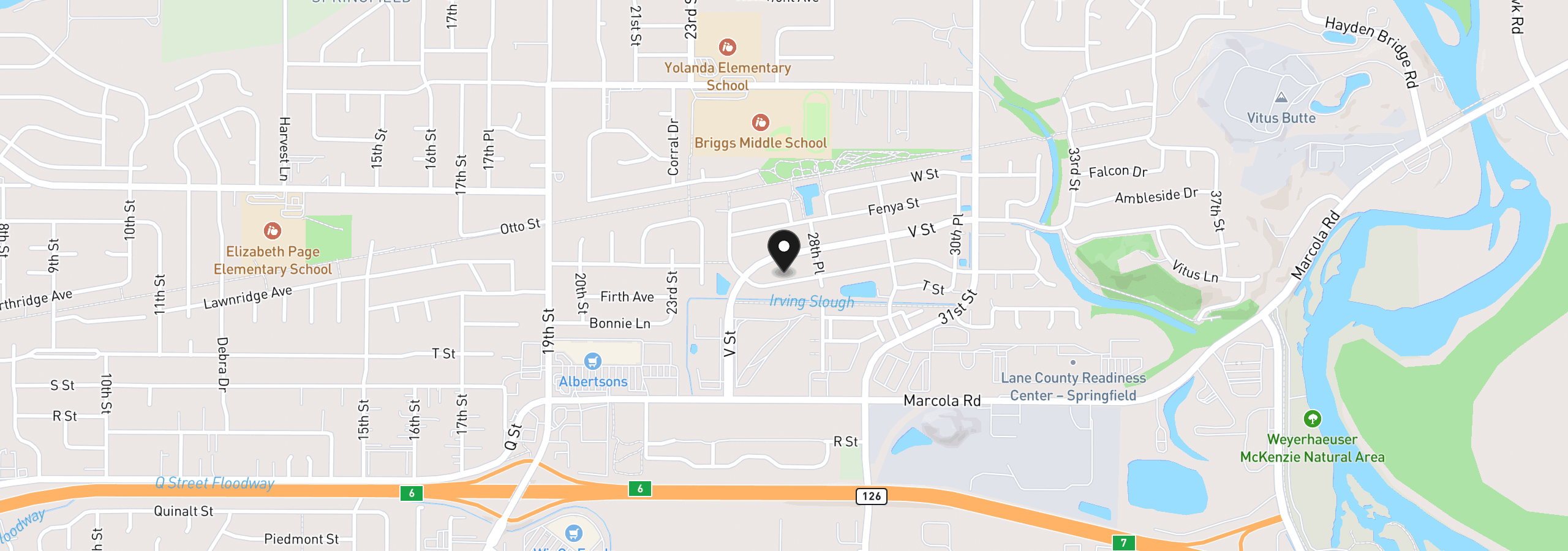 Map showing the location of 2722 U St, Springfield, OR 97477