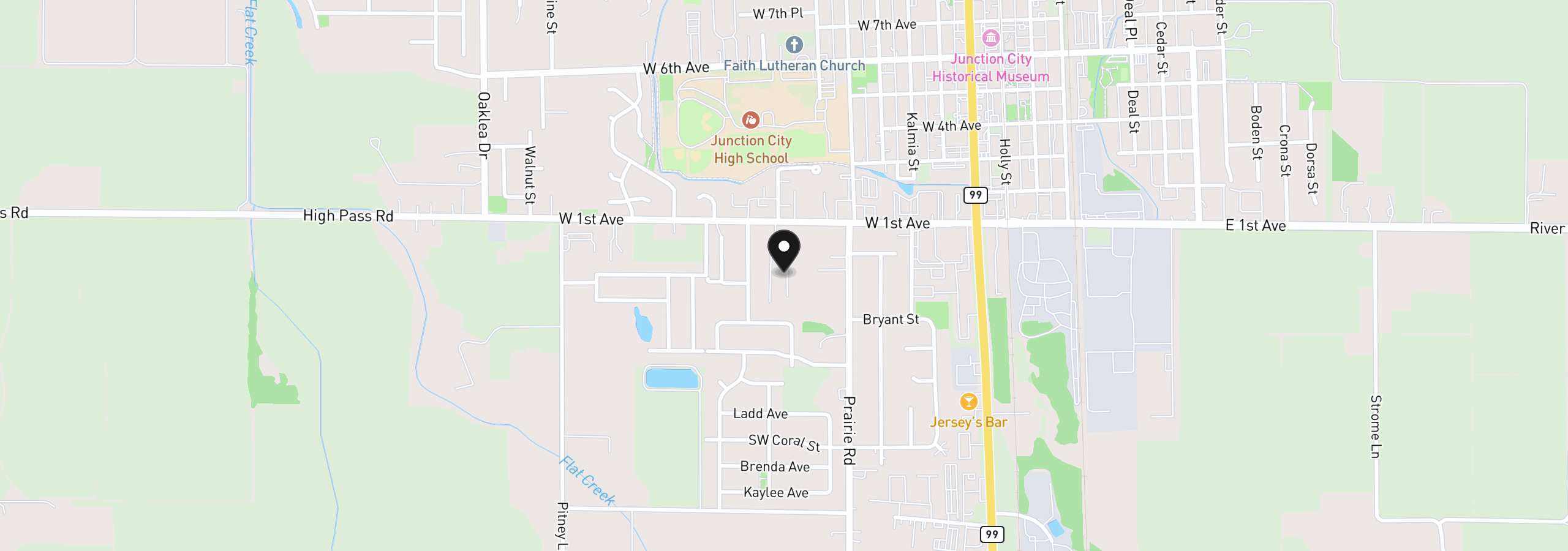 Map showing the location of 1085 W 1st Ave E, Junction City, OR 97448