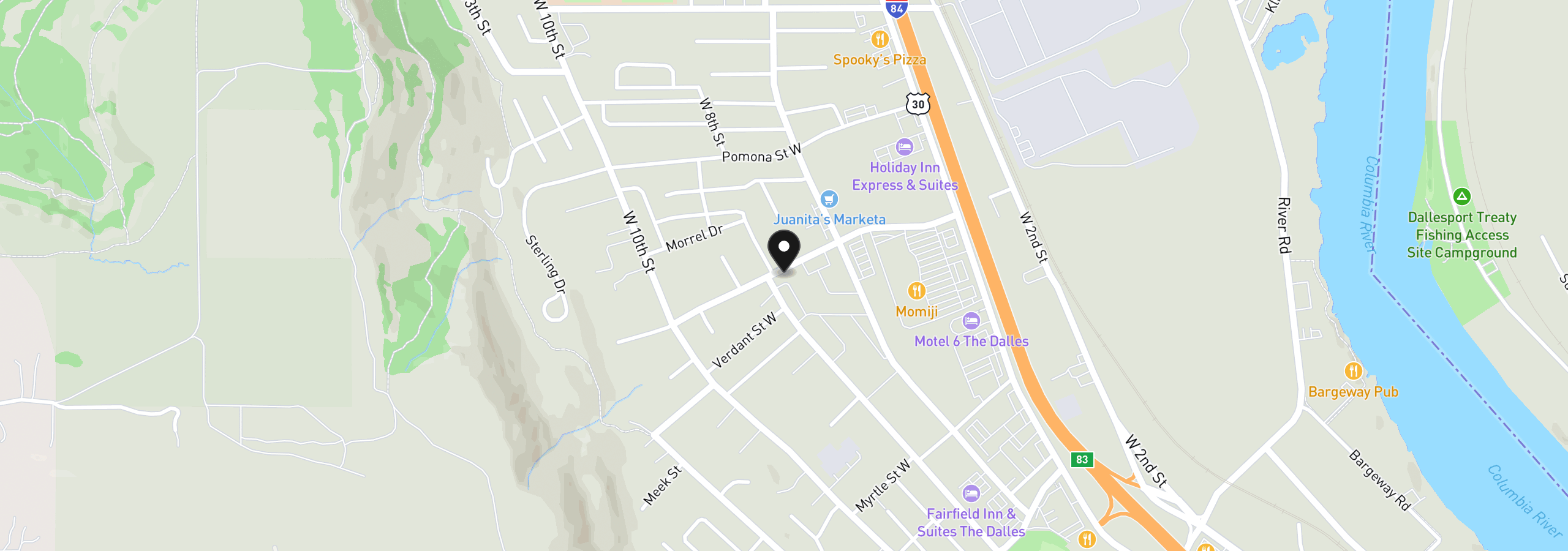 Map showing the location of 852 Snipes St, The Dalles, OR 97058