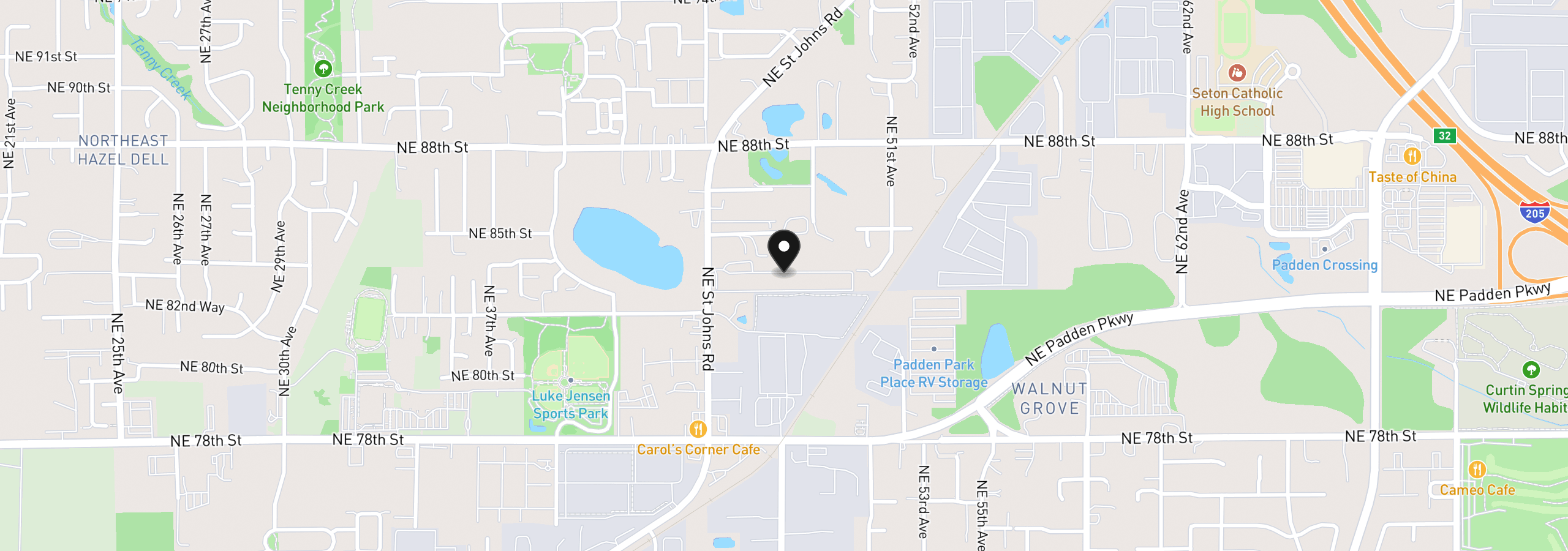 Map showing the location of 8403 NE St Johns Rd, Vancouver, Wa 98665