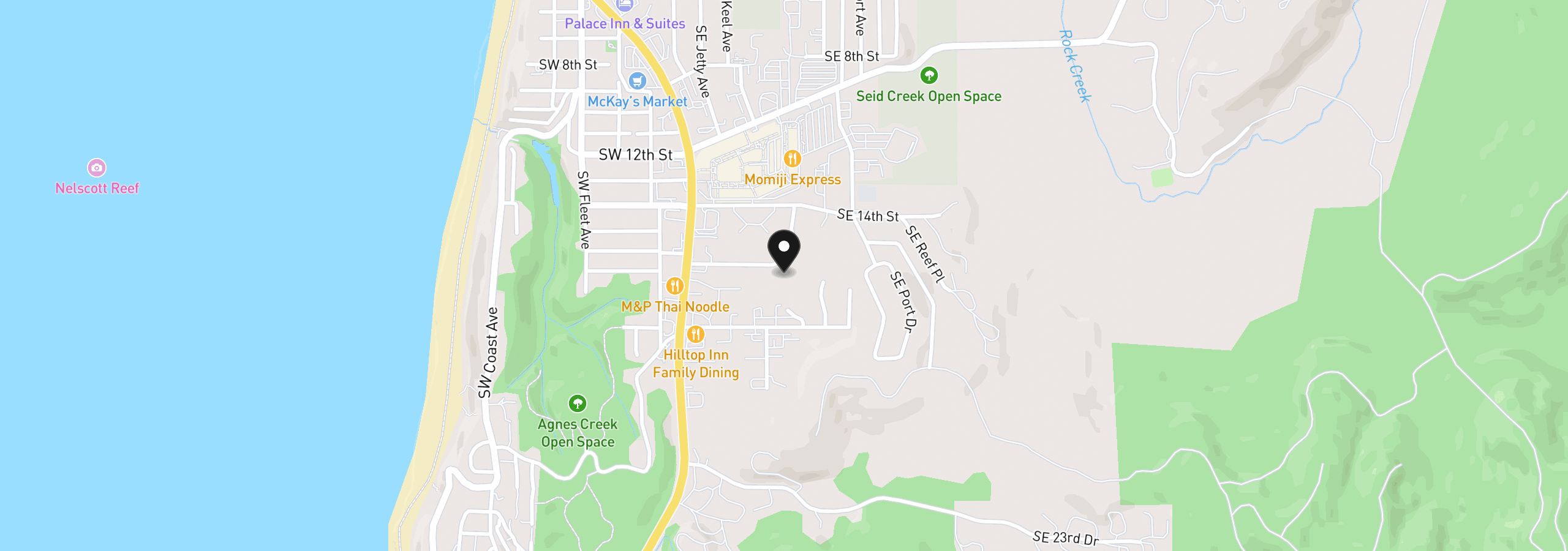 Map showing the location of 1496 SE Marine Ave, Lincoln City, OR 97367