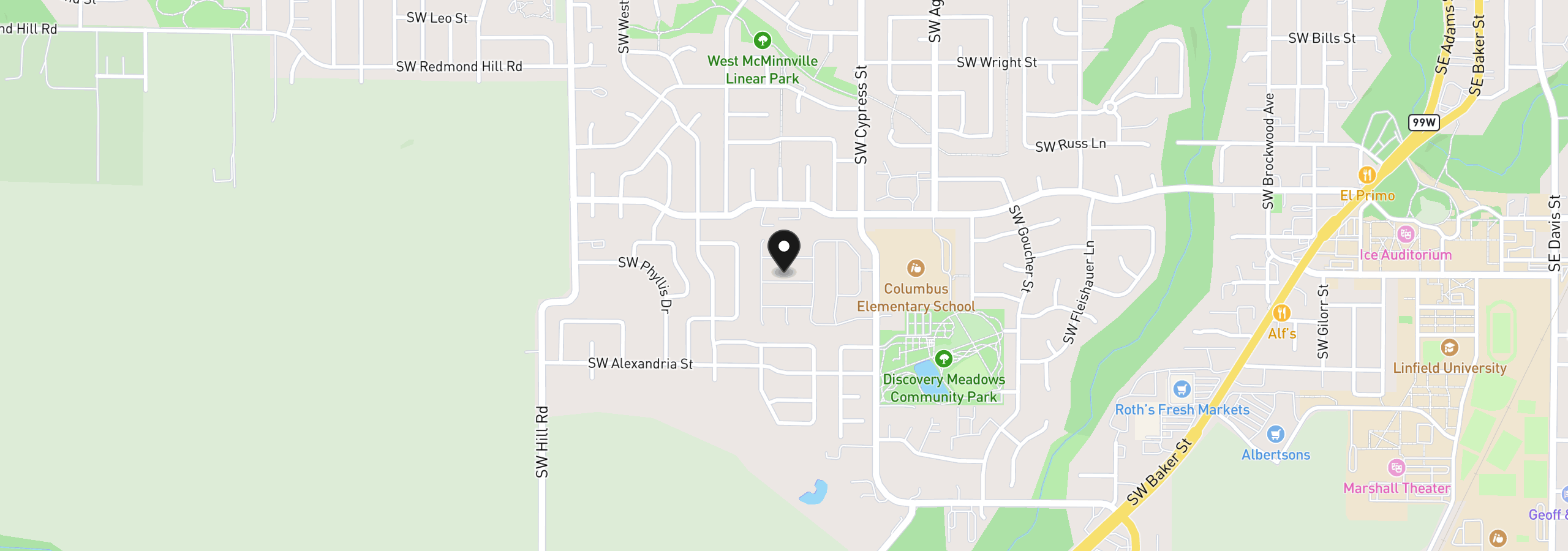 Map showing the location of 1145 SW Cypress St 100, McMinnville, OR 97128