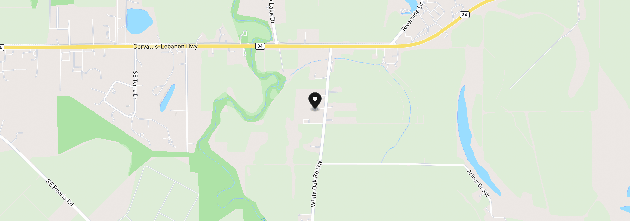 Map showing the location of 33844 SE White Oak Rd, Corvallis, OR 97333