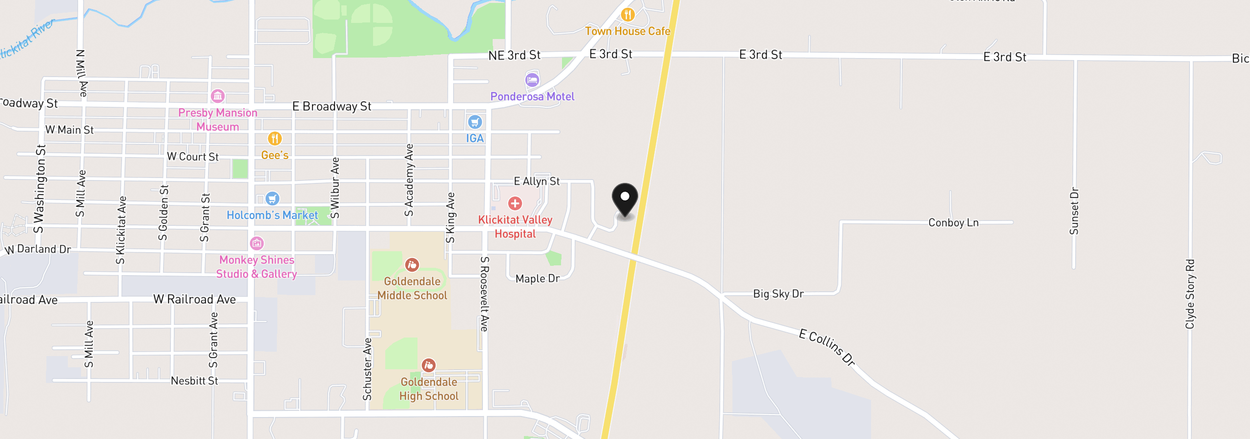 Map showing the location of 1014 Roe Dr, Goldendale, Wa 98620